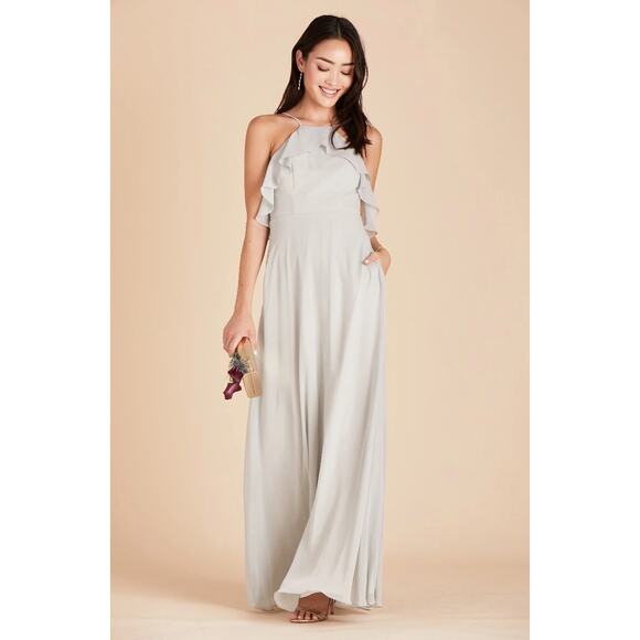 Birdy Grey Jules Dress Dove Gray Chiffon Maxi Formal Bridesmaid Medium NWT - Picture 8 of 16